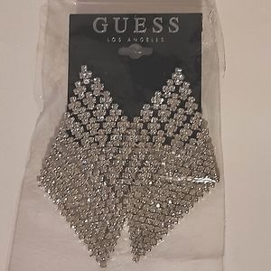 Guess Pave Silver- toned Diamond shaped drop earrings